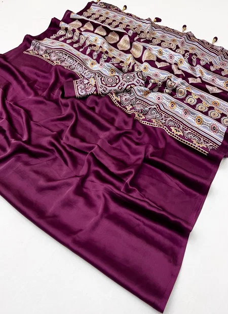 Pure Ajrakh 001 By Girnar Modal Satin Printed Saree Suppliers In India
